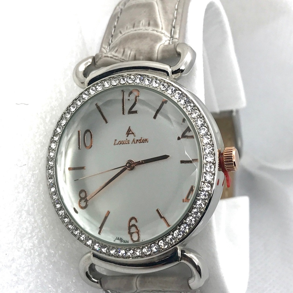 Louis Arden watch LA7284 silver&crystals grey band